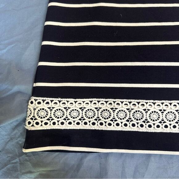 Eliza J Mandarin Collar Shift Dress Navy and White Striped Size 14 - Picture 8 of 9